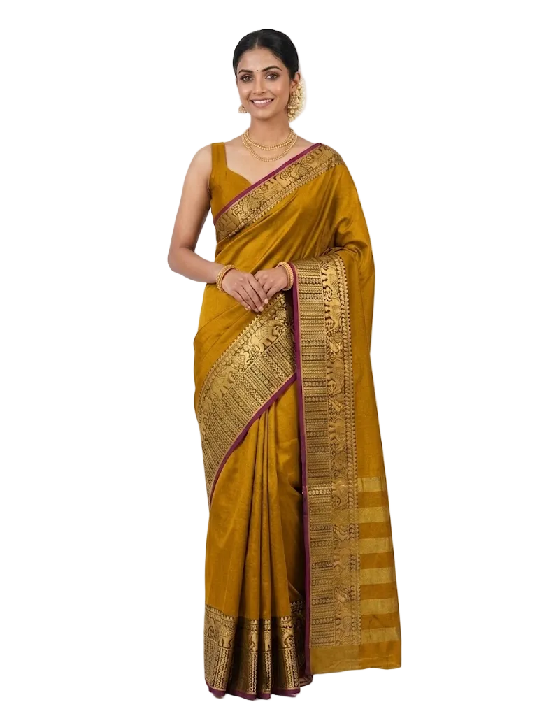 Narayanapet Silk Plain Saree – Banarasi Soft Silk  Style with Rich Pallu & Blouse