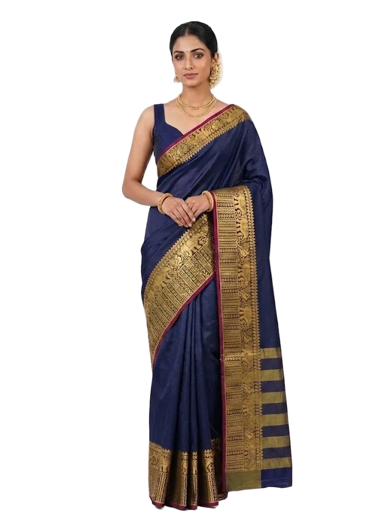 Narayanapet Silk Plain Saree – Banarasi Soft Silk  Style with Rich Pallu & Blouse