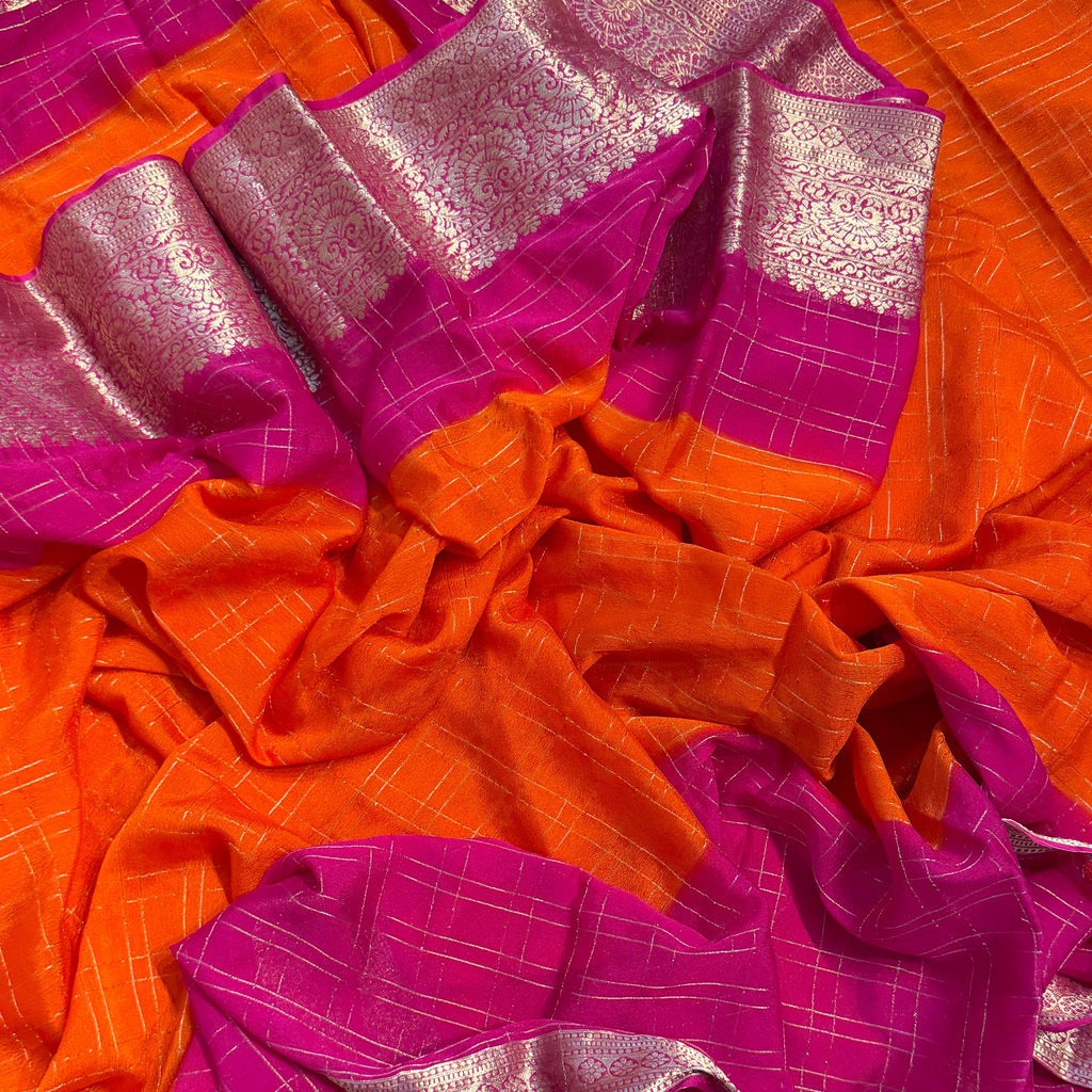 Georgette Lightweight Saree with Zari Border & Matching Blouse
