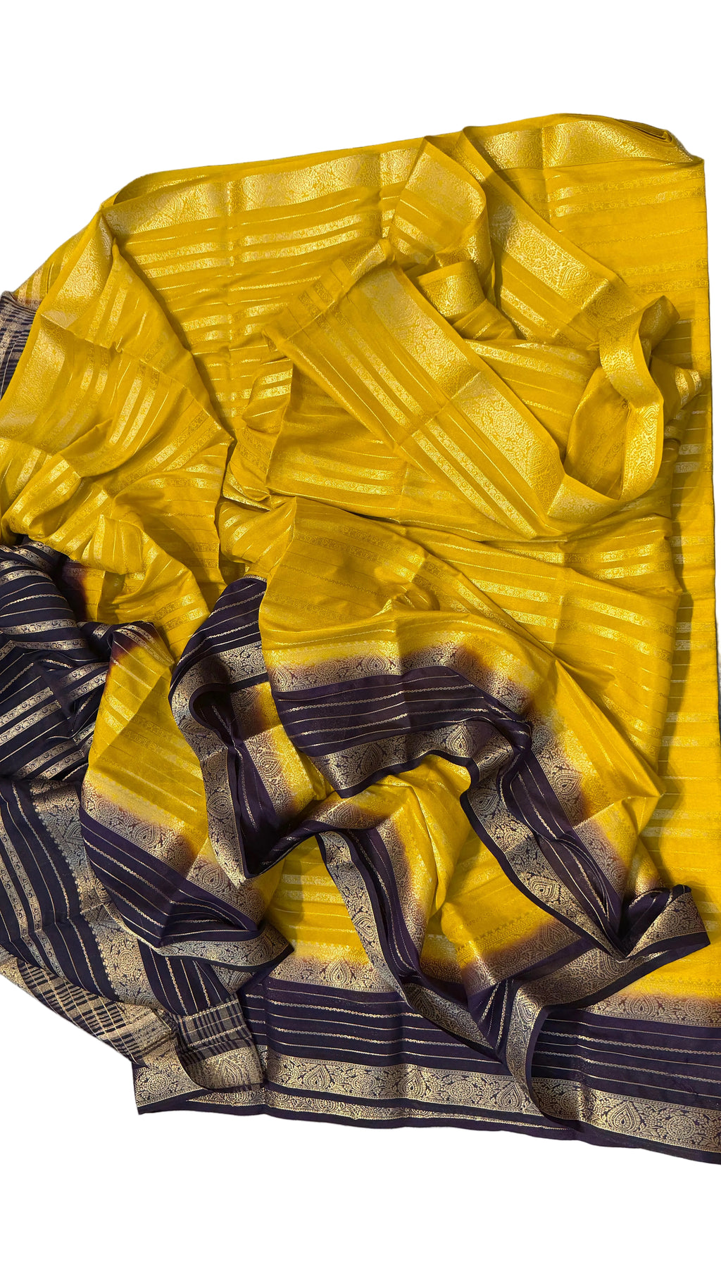 Vibrant Yellow Silk Saree with Contrast wine colour with Zari Border