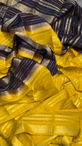 Vibrant Yellow Silk Saree with Contrast wine colour with Zari Border