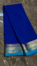 Royal Blue premium crepe Silk Saree with Sky Blue Contrast Border & Pallu