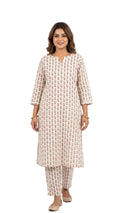Floral Block-Print 2-Piece Kurti Set- off white