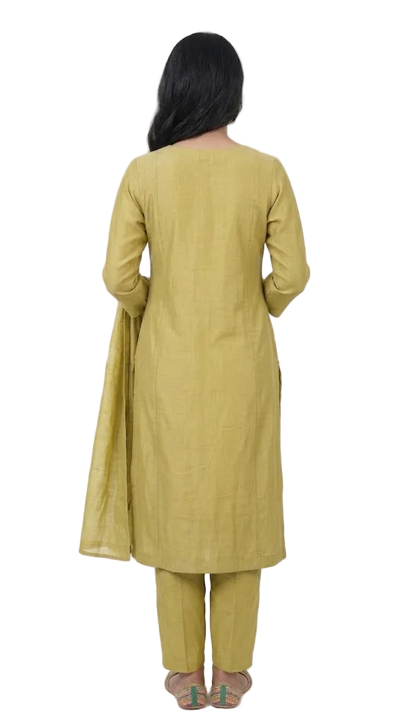 Mul Chanderi Embroidered 3-Piece Suit Set yellow