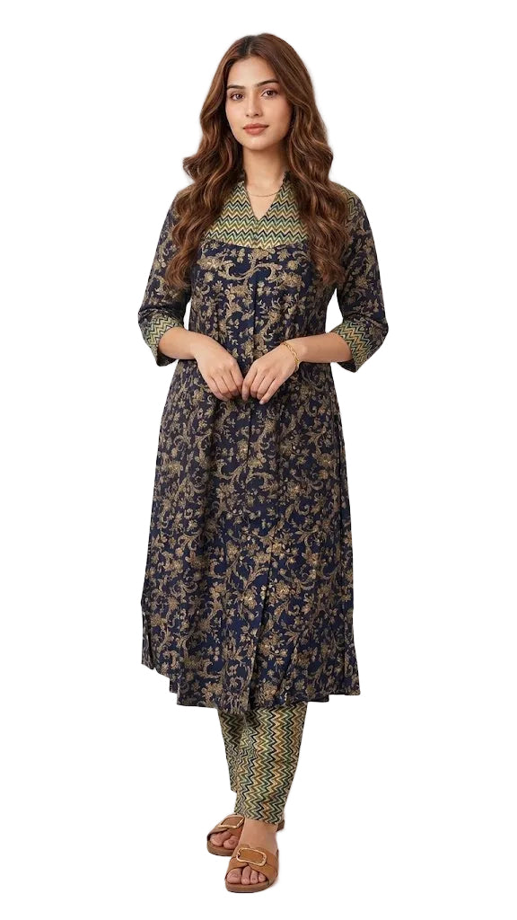 2-Piece Printed Kurti Set navy