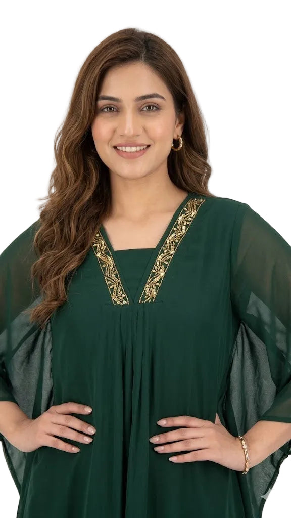 georgette kaftan kurti green