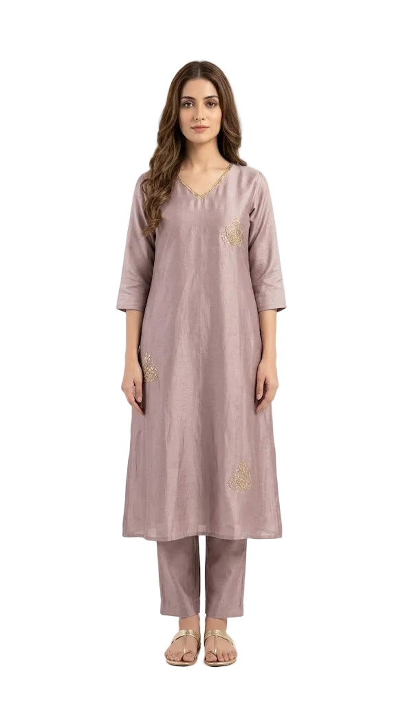 Elegant Vichitra Silk A line Kurti with Hand Beadwork