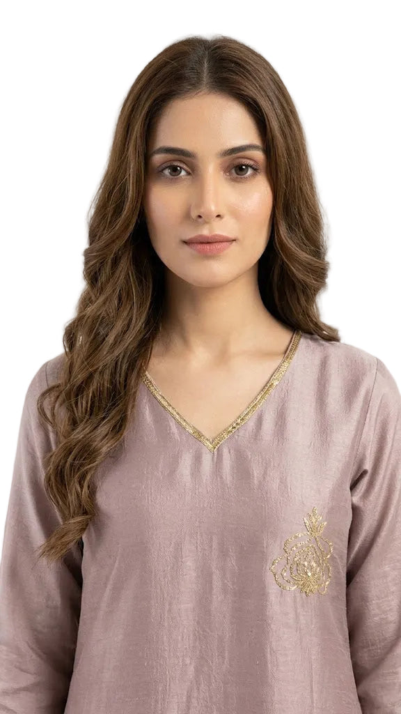 Elegant Vichitra Silk A line Kurti with Hand Beadwork