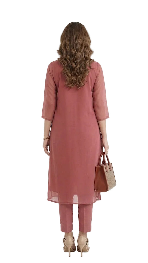 Embroidered Georgette V-Neck Kurti