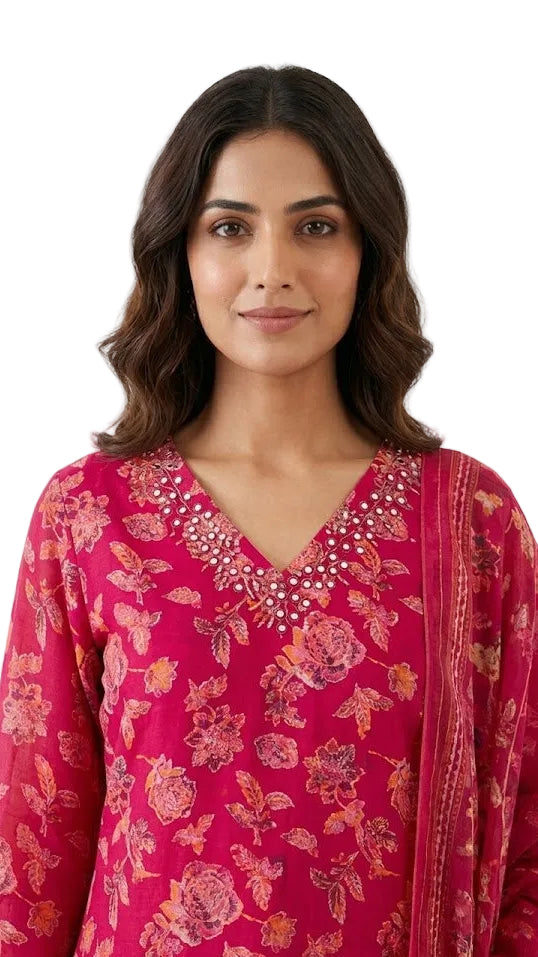 Elegant 3-Piece Ethnic Set – V-Neck Mirror Work