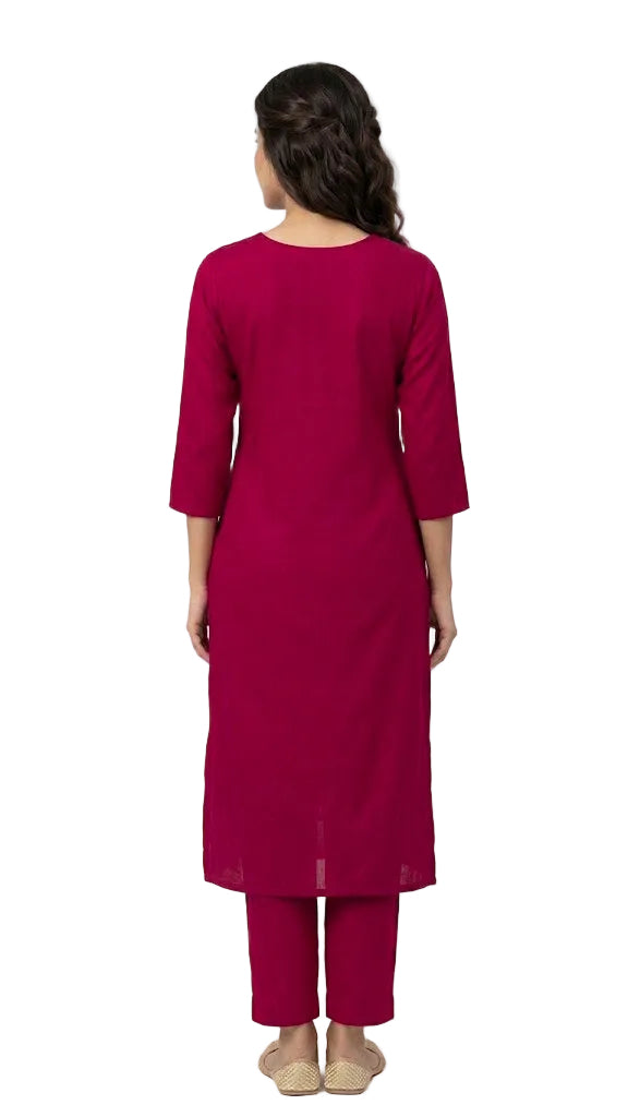 Elegant V-Neck Solid Kurti with Zari Border