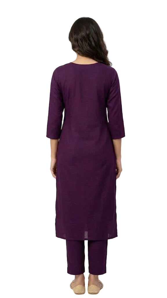 Elegant V-Neck Solid Kurti with Zari Border