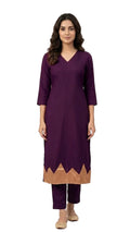 Elegant V-Neck Solid Kurti with Zari Border