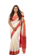 Cotton Saree with Red, Pink & Gold Border – Elegant Festive Wear