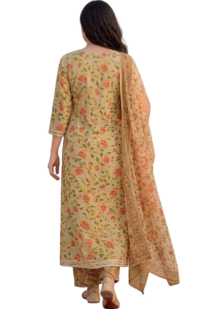 Floral Printed Cotton Anarkali Set with Dupatta – 3 Piece Ethnic Wear