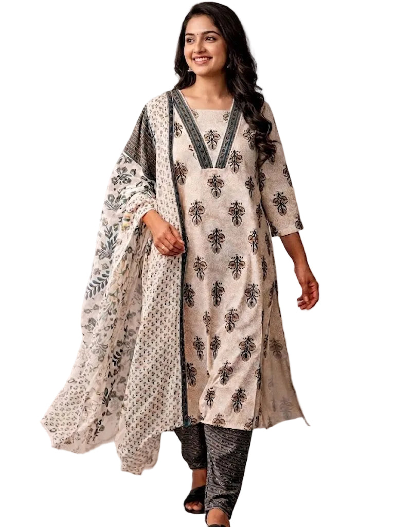 Elegant Printed Cotton 3-Piece Kurti Set – Soft, Stylish & Everyday Comfort