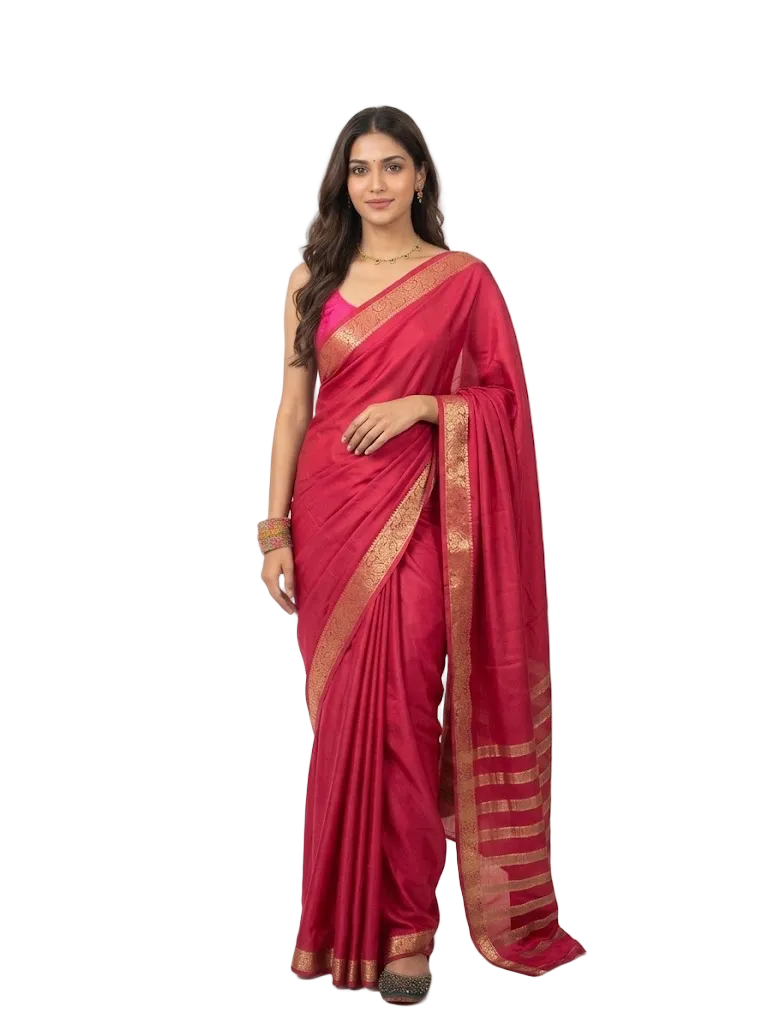 Elegant Crepe Silk Saree with Zari Border – Available in Green, Pink & Royal Violet (Includes Blouse)