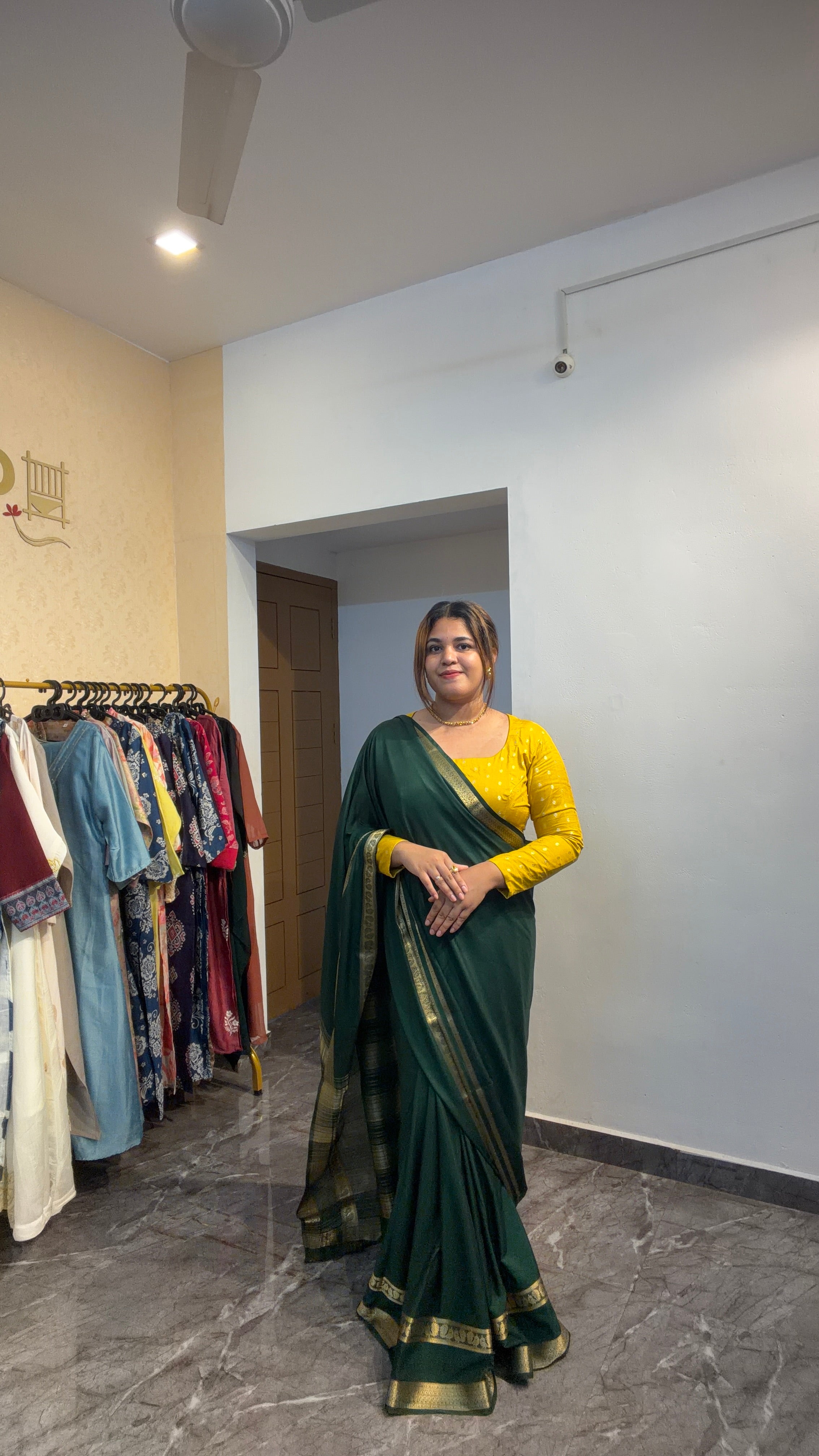 Premium green Crepe Silk Saree with Wide Zari Border &amp; Designer Pallu