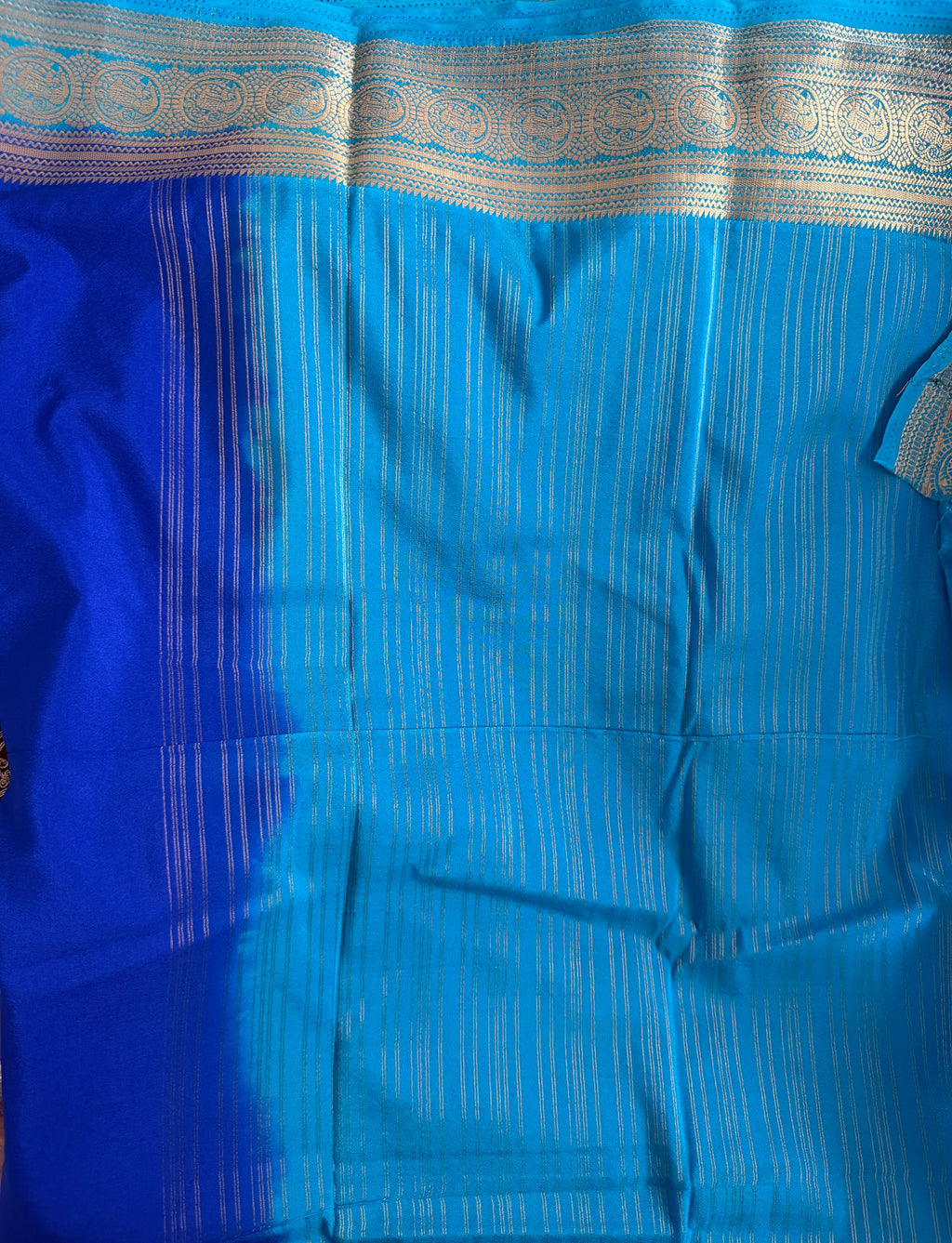 Royal Blue premium crepe Silk Saree with Sky Blue Contrast Border & Pallu