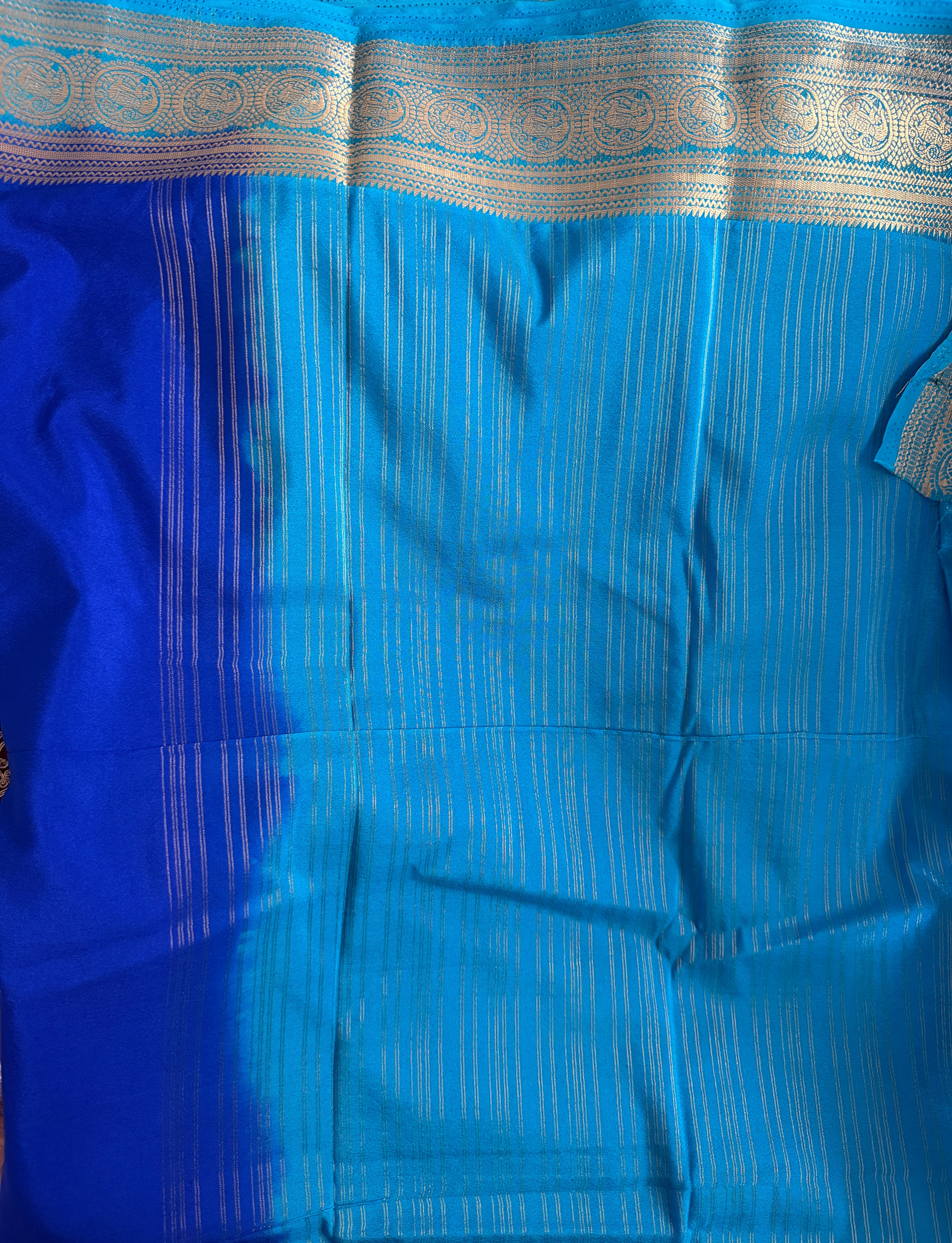 Royal Blue premium crepe Silk Saree with Sky Blue Contrast Border & Pallu