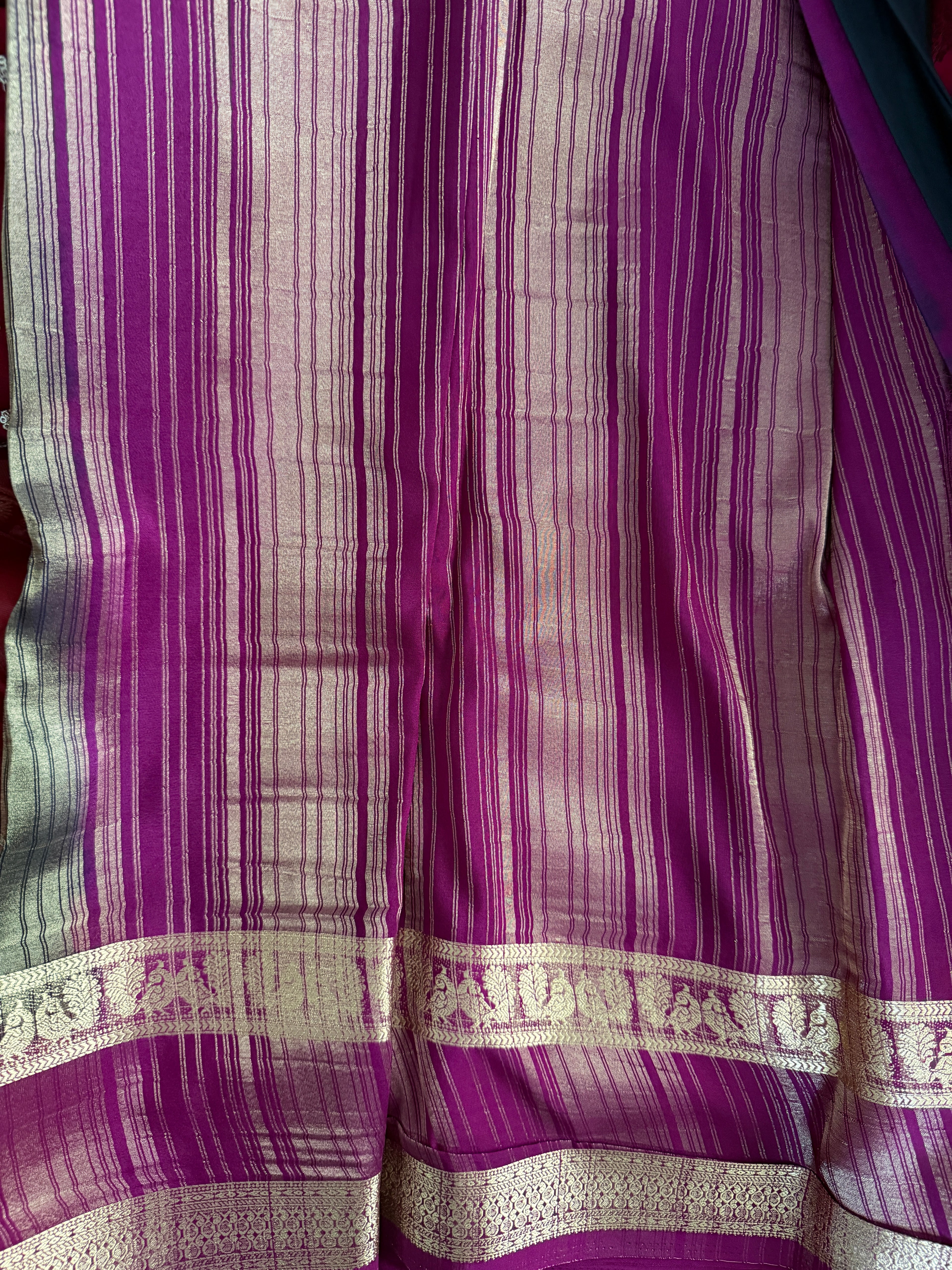 Premium Black Crepe Silk Saree with Rich Magenta Zari Border