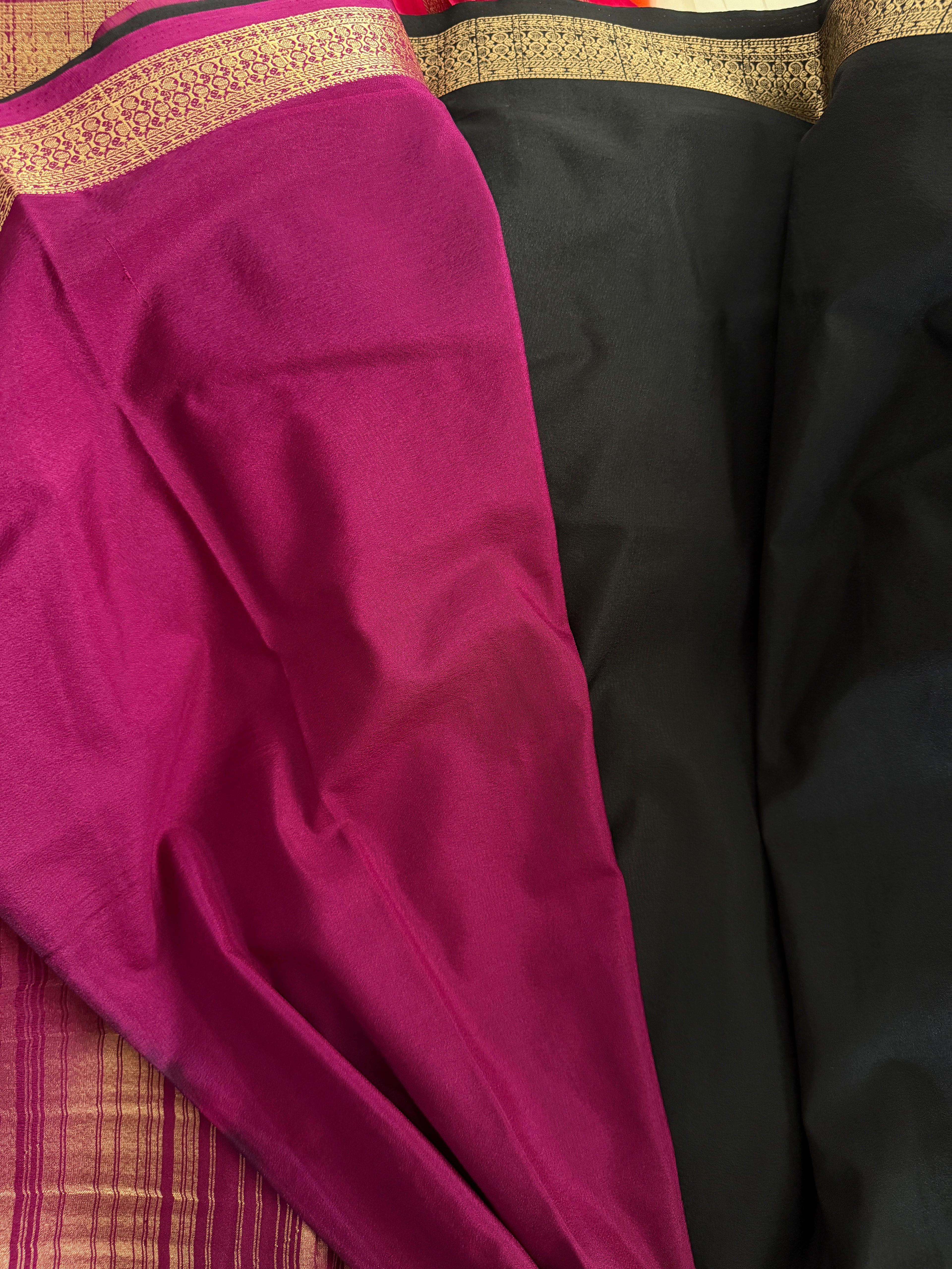 Premium Black Crepe Silk Saree with Rich Magenta Zari Border