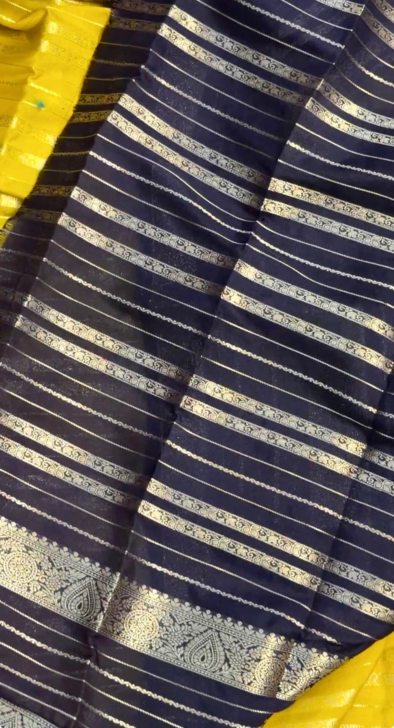 Vibrant Yellow Silk Saree with Contrast wine colour with Zari Border