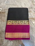 Premium Black Crepe Silk Saree with Rich Magenta Zari Border