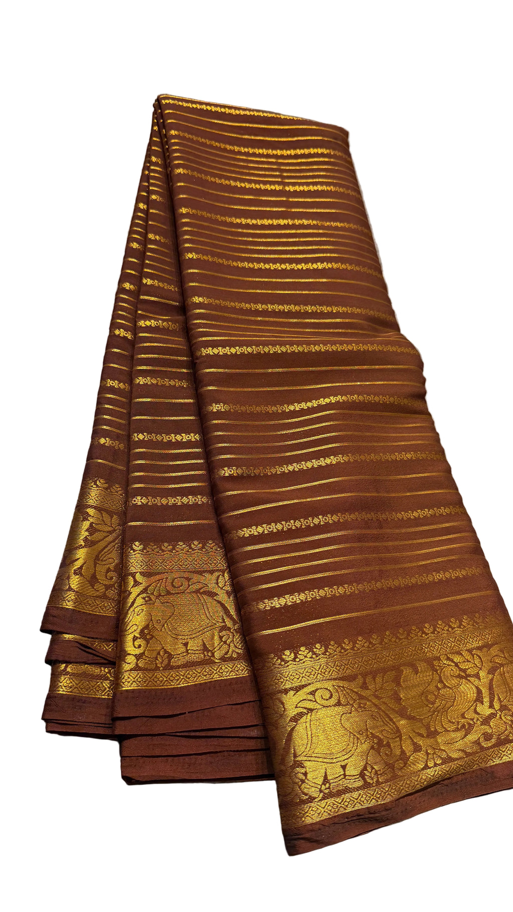 Elegant Brown & Gold Traditional Silk Saree with Rich Zari Work