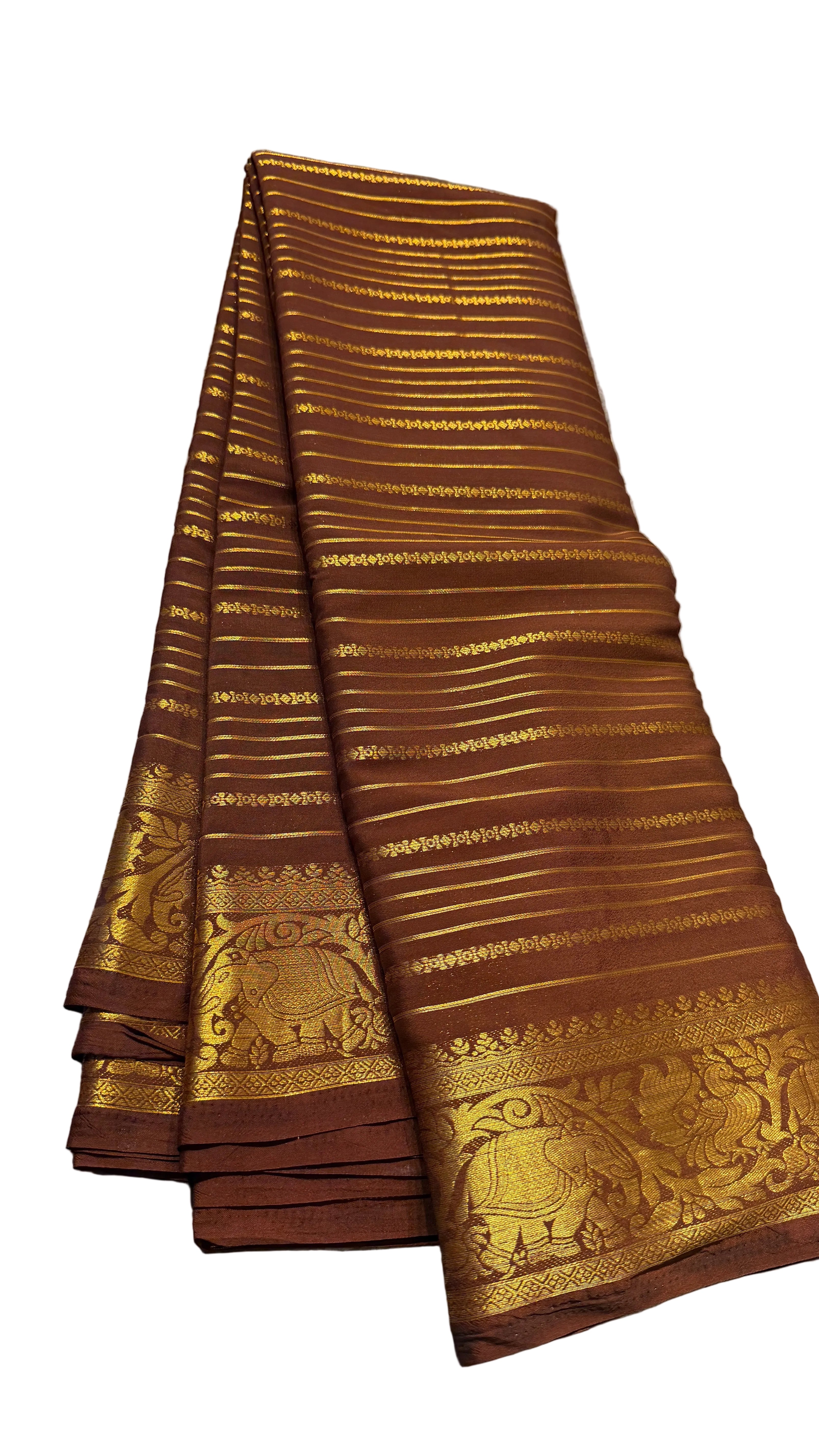 Elegant Brown & Gold Traditional Silk Saree with Rich Zari Work