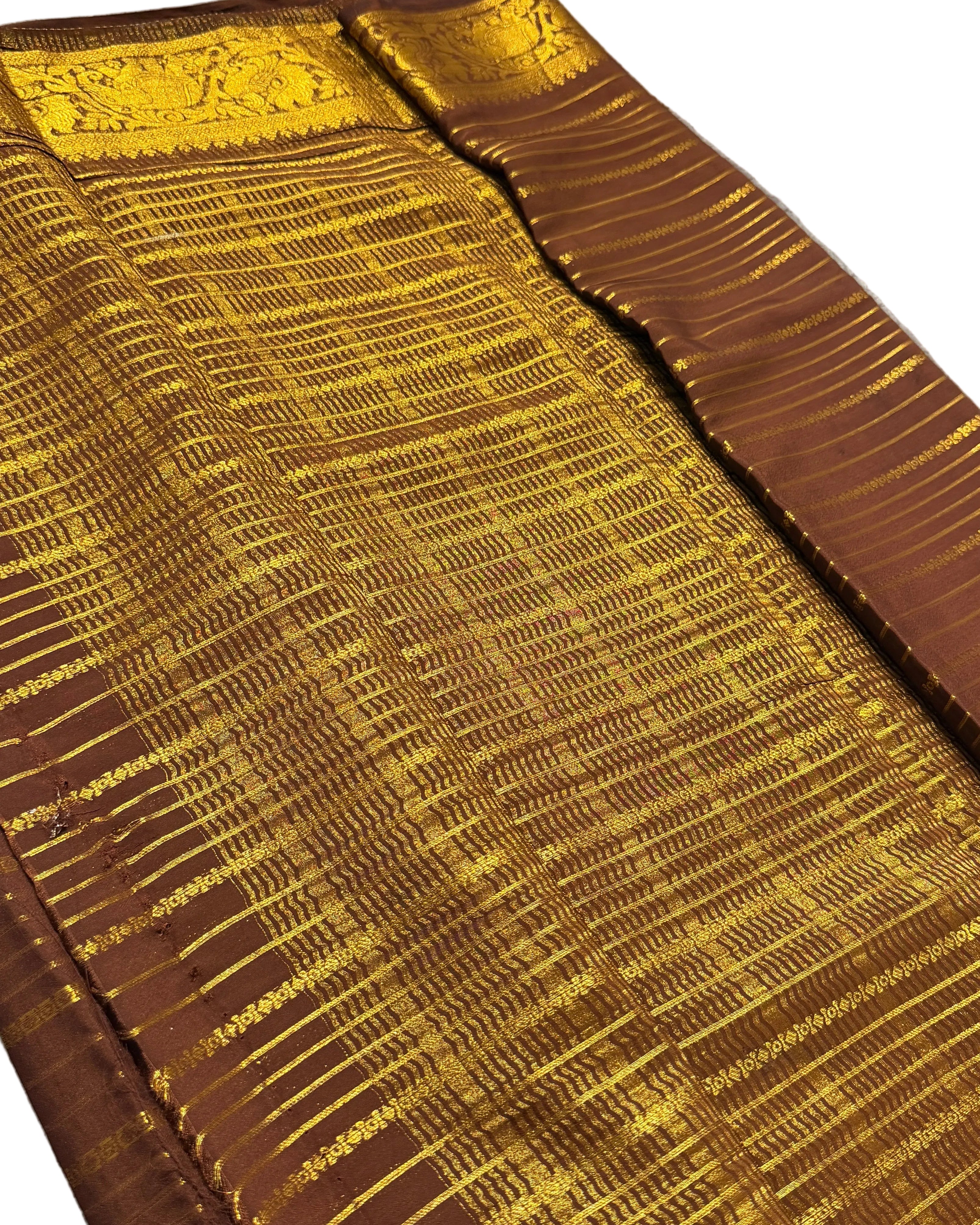 Elegant Brown & Gold Traditional Silk Saree with Rich Zari Work