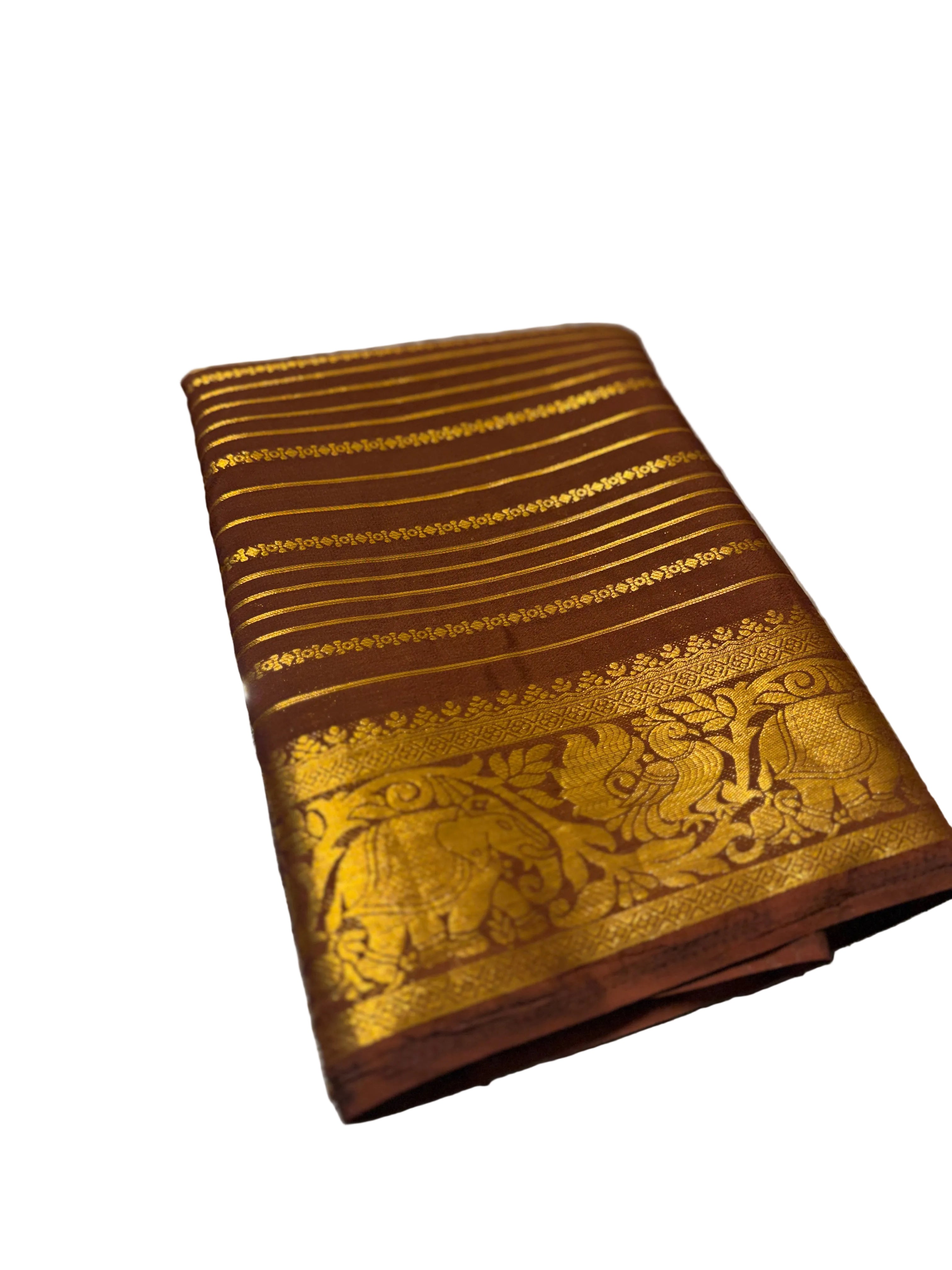 Elegant Brown & Gold Traditional Silk Saree with Rich Zari Work