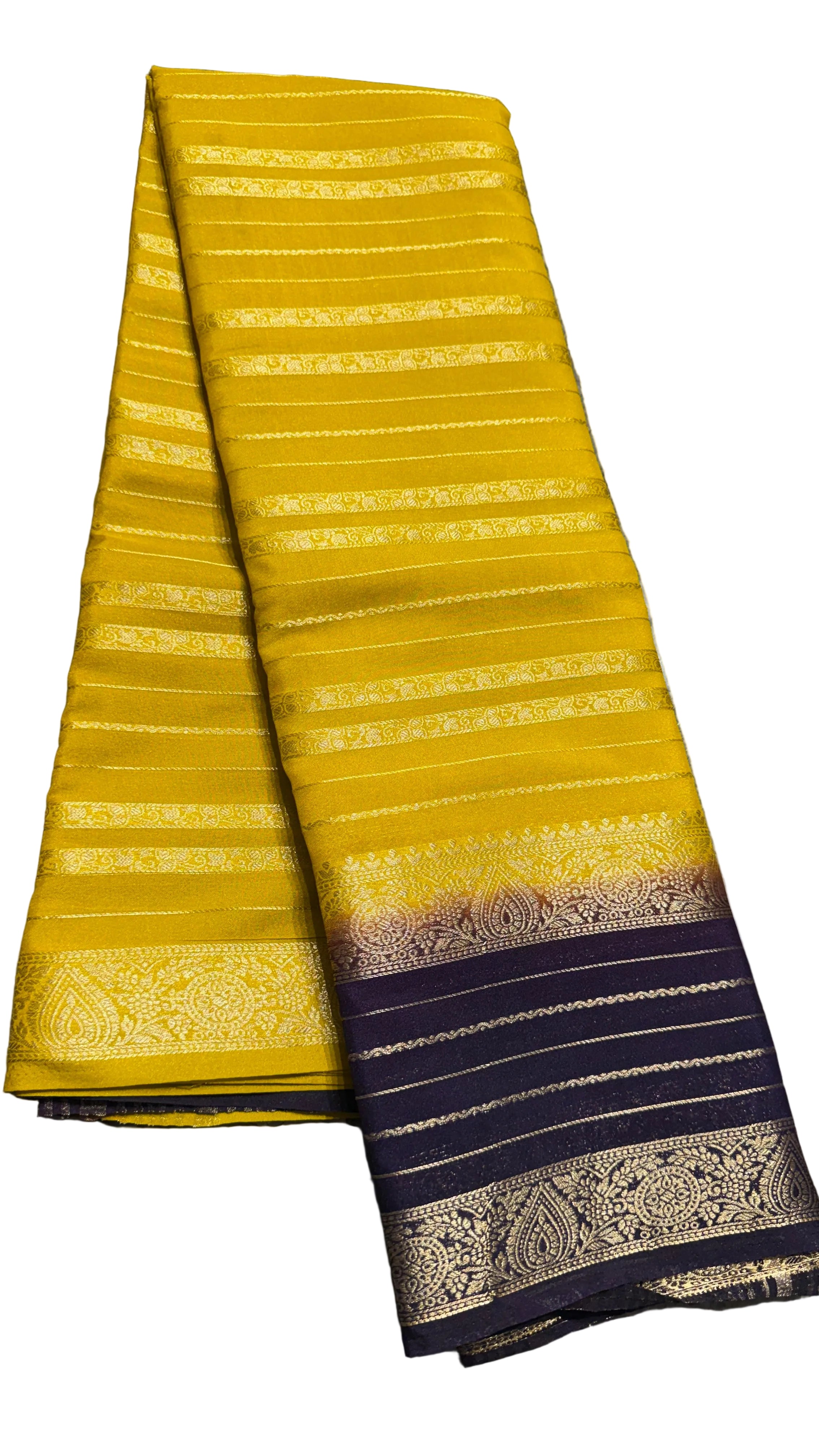 Vibrant Yellow Silk Saree with Contrast wine colour with Zari Border