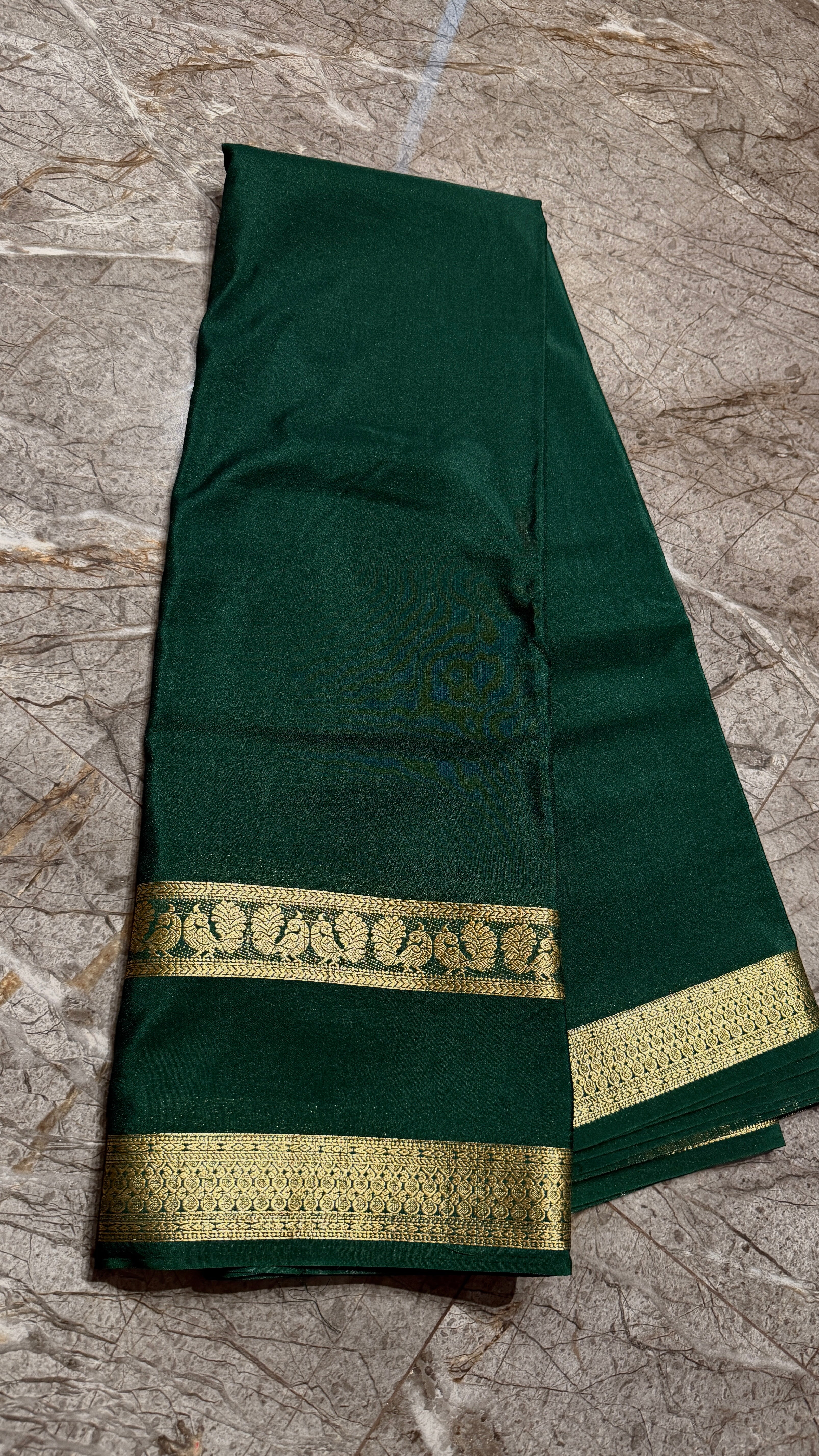 Premium green Crepe Silk Saree with Wide Zari Border &amp; Designer Pallu
