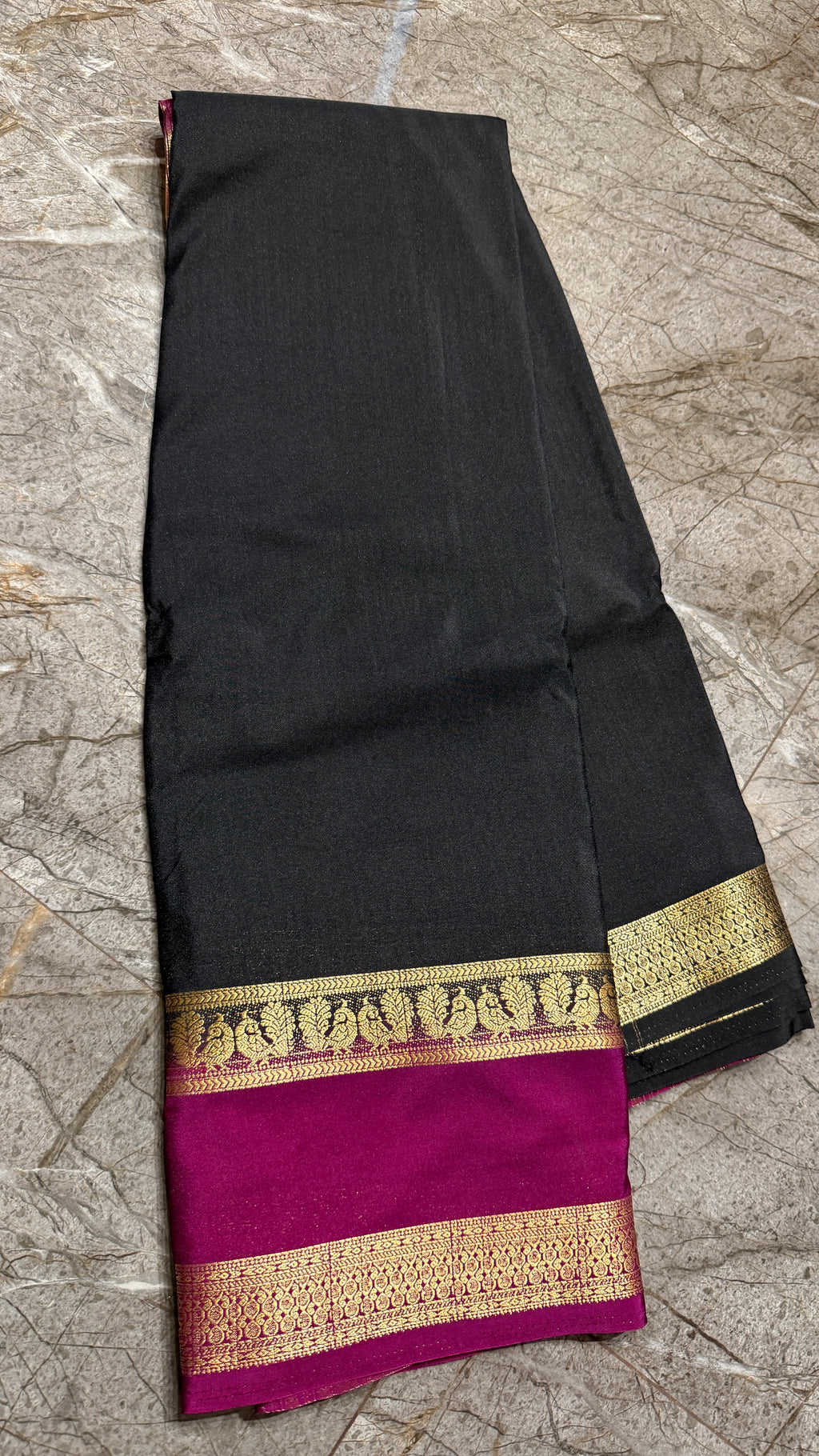 Premium Black Crepe Silk Saree with Rich Magenta Zari Border