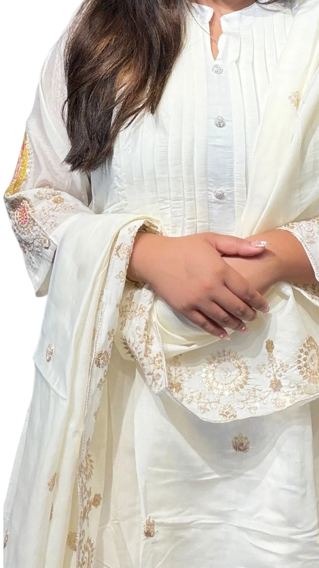 Mul Cotton 3-Piece Set - off white -multicolour embroidery